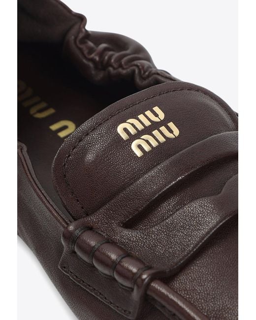 Miu Miu White Ruched Nappa Leather Loafers