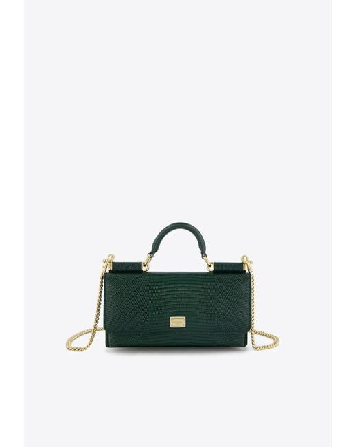 Dolce & Gabbana Green Mini Sicily Iguana-Print Leather Top Handle Bag