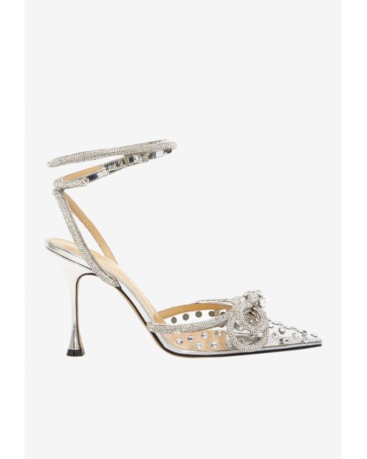 Mach & Mach 100 Crystal Embellished Double Bow Pumps in Metallic | Lyst