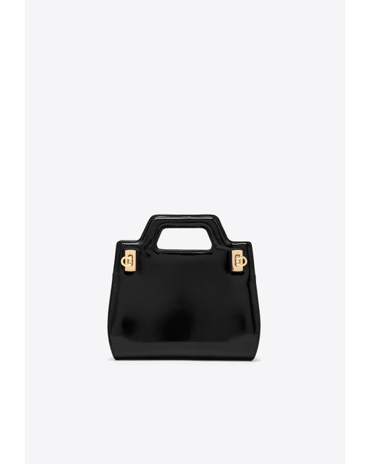Ferragamo Black Wanda Patent Leather Top Handle Bag