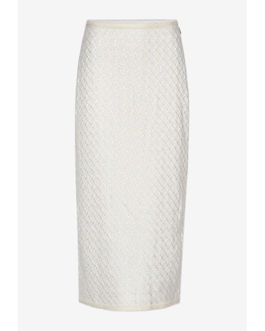 ROTATE BIRGER CHRISTENSEN White Bouclé Midi Pencil Skirt