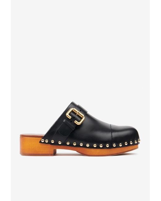 Chloé Black Jeannette 40 Shiny Leather Clogs