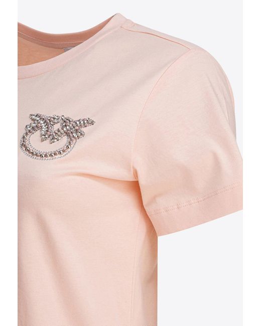Pinko Pink Embellished Love Birds T-Shirt