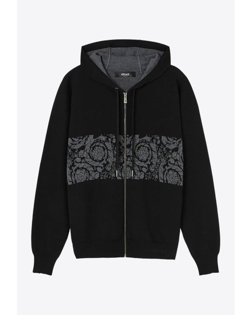 Versace Black Barocco Knitted Zip-Up Hoodie for men