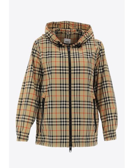 Burberry Natural Check Pattern Zip-Up Hooded Jacket