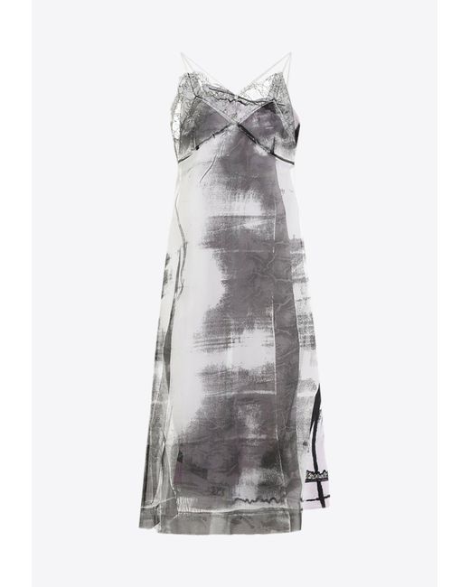 Maison Margiela Gray Printed Silk Midi Dress
