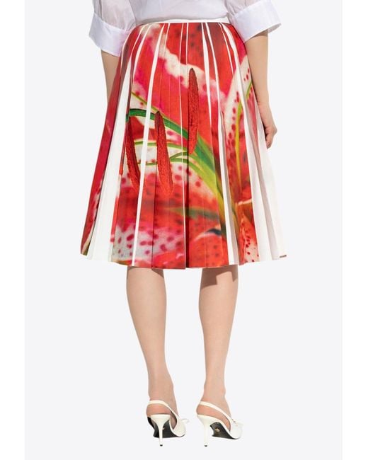 Tory Burch Red Pleated Skirt With Colorful Print