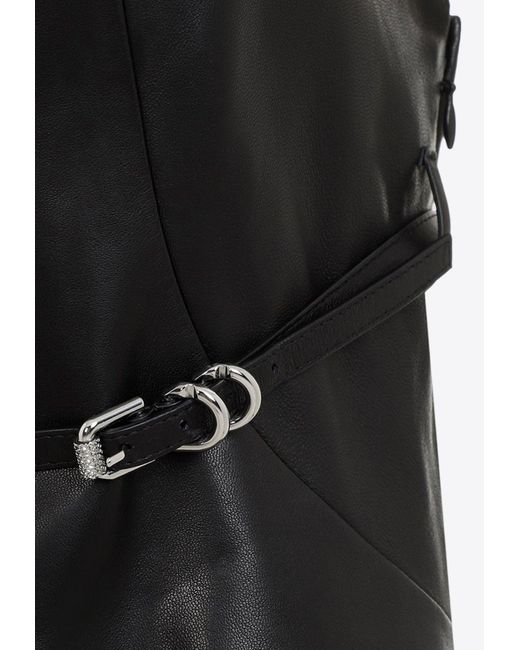 Givenchy Black Leather Sleeveless Belted Mini Dress