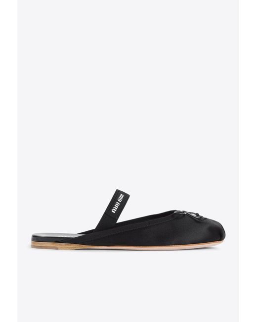 Miu Miu White Logo Flat Mules
