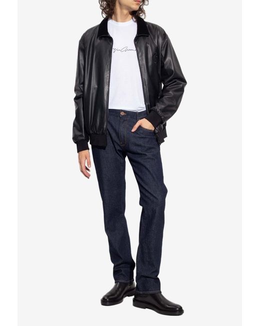 Giorgio Armani Reversible Zip-up Leather Jacket in Blue for Men | Lyst