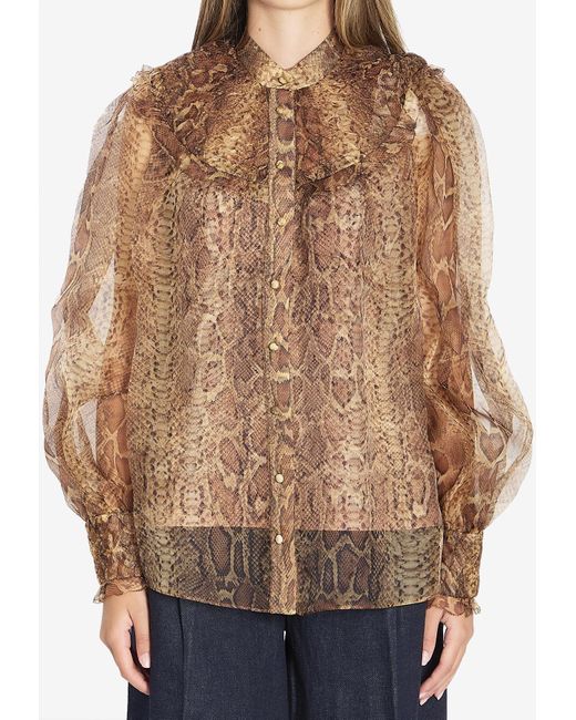Zimmermann Brown Hypnotic Smocked Blouse