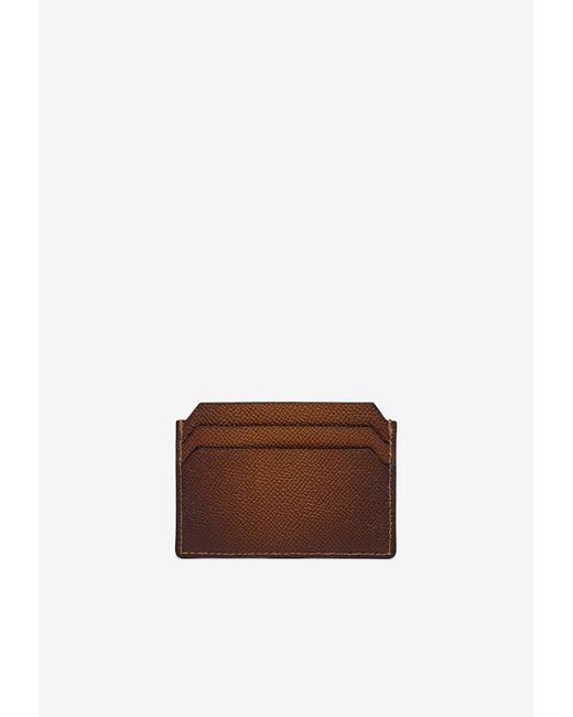 Santoni Brown Logo Print Saffiano Leather Cardholder for men