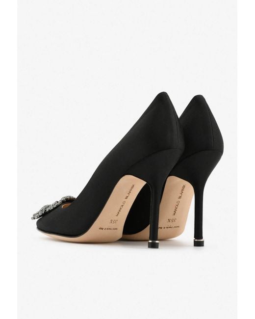 Manolo Blahnik Black Hangisi 105 Satin Pumps With Fmc Crystal Buckle