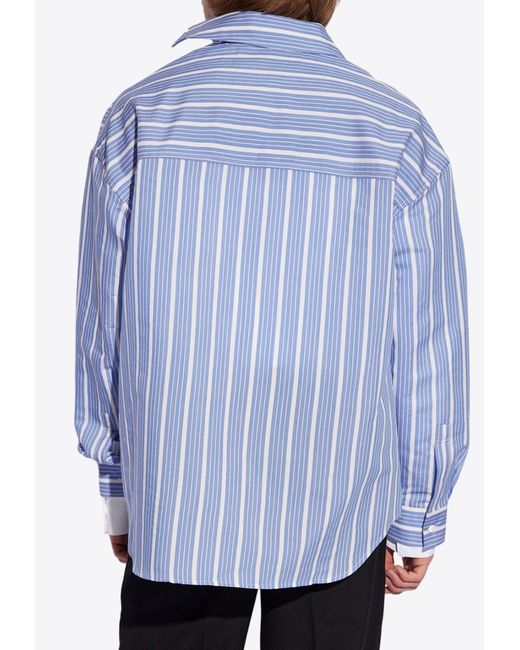 Jacquemus Blue Cuadro Asymmetrical Striped Shirt for men