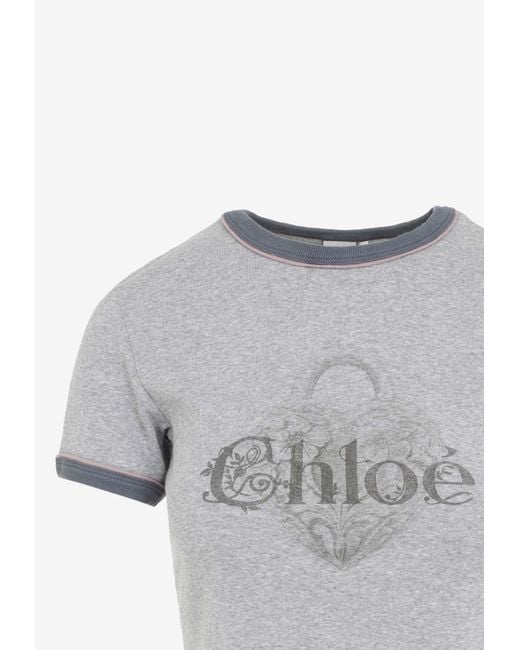 Chloé Gray Graphic Print Slim T-Shirt