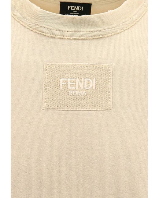 Fendi Natural Logo-Patch Crewneck T-Shirt for men