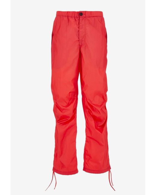 Ferragamo Red Drawstring Straight-Leg Pants for men