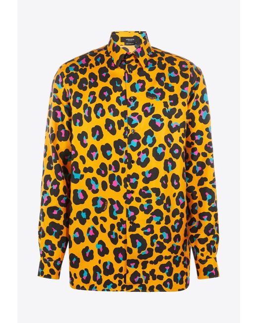 Versace Daisy Leopard Print Silk Shirt in Yellow for Men Lyst UK