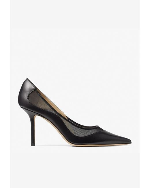 Jimmy Choo Love 85 Pointed Pumps In Nappa Leather And Mesh in Black ...