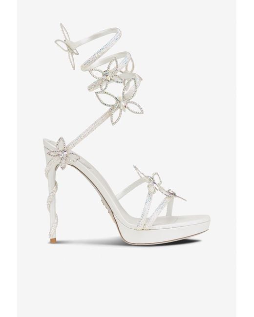 Rene Caovilla White Margot 120 Crystal-Embellished Sandals