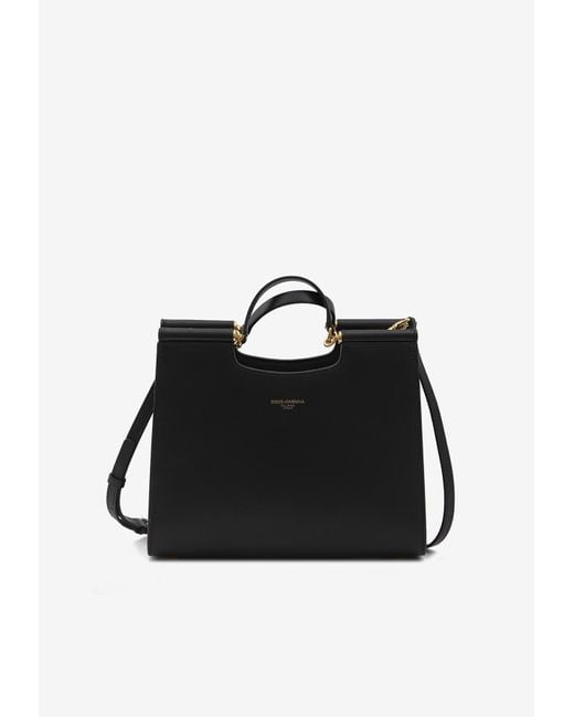 Dolce & Gabbana Black Small Sicily Calf Leather Tote Bag