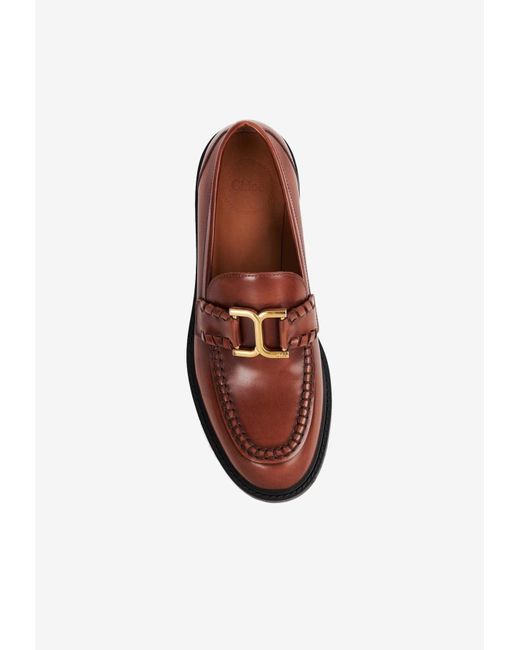 Chloé Brown Marcie Logo Leather Loafers