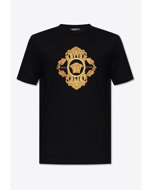 Versace Black Architectural Baroque Crest T-Shirt for men