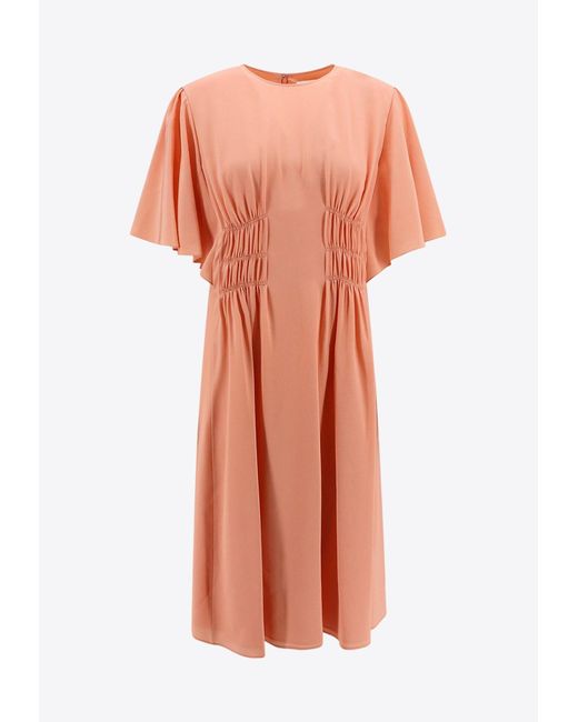 Chloé Orange Ruched Silk Knee-Length Dress