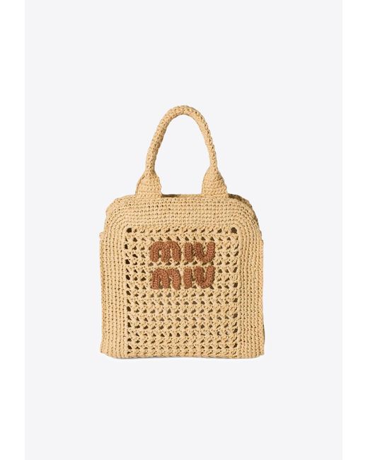Miu Miu Metallic Raffia-Effect Woven Handbag