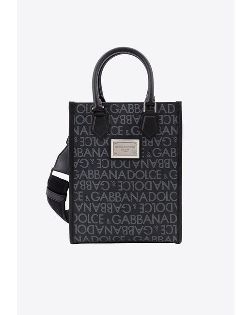 Dolce & Gabbana Black Logo Print Top Handle Bag for men