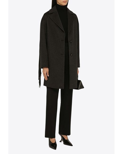 FEDERICA TOSI Black Wool And Cashmere Coat With Fringes