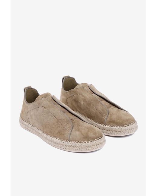 Zegna Brown Triple Stitch Low-Top Sneakers for men