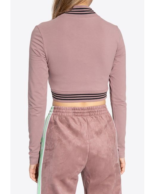 Adidas Originals Pink Long-Sleeved Logo Cropped Top