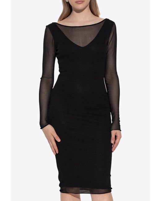 Max Mara Black Nasello Long Sleeved See-Through Midi Dress