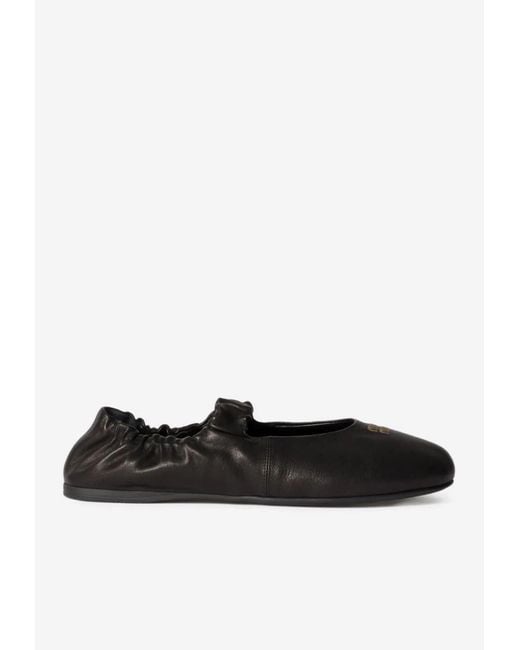 Miu Miu White Ruched Nappa Leather Ballet Flats