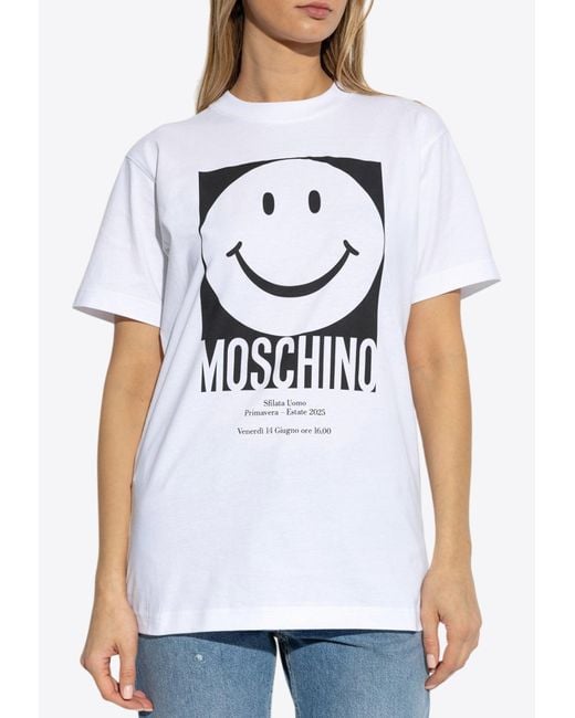 Moschino White X Smiley-Print Crewneck T-Shirt