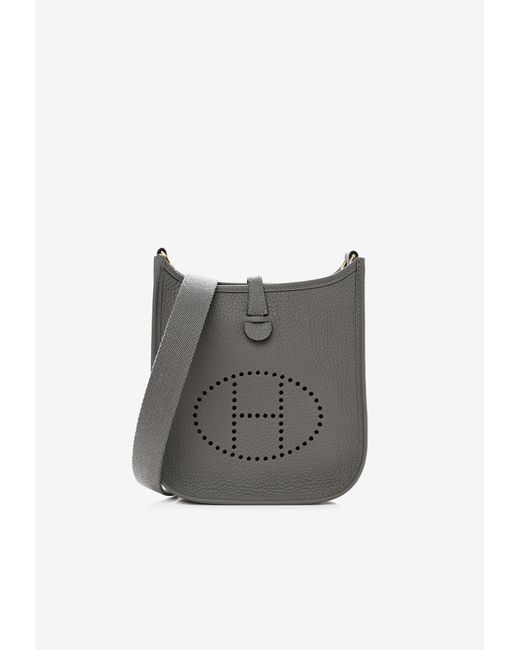 Hermès Gray Mini Evelyne Tpm In Gris Meyer Taurillon Clemence With Gold Hardware