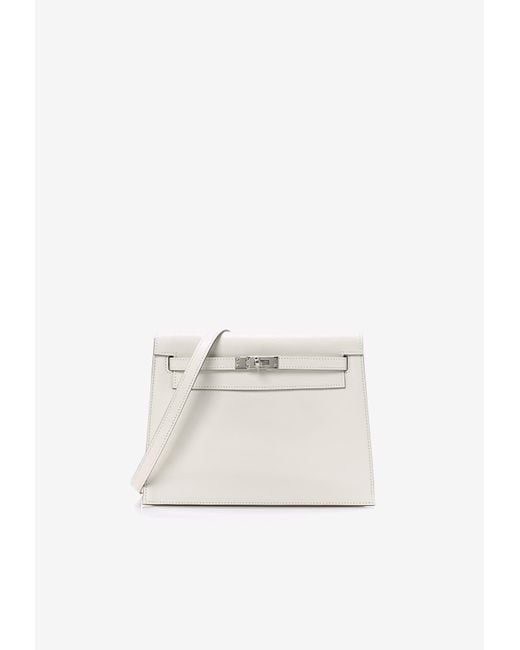 Hermès White Kelly Danse Ii Belt Bag In Gris Pale Swift With Palladium Hardware