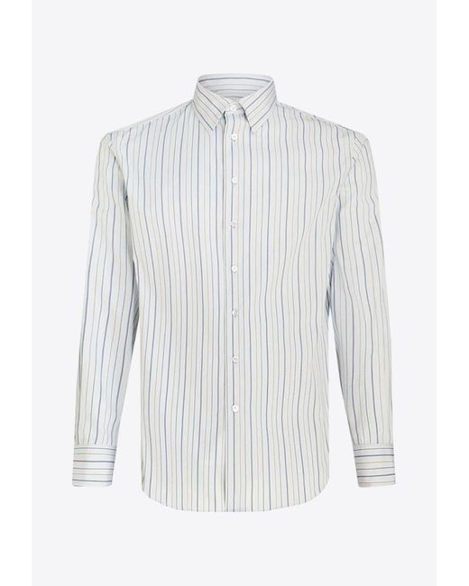 Etro White Logo Striped Button-Down Shirt for men