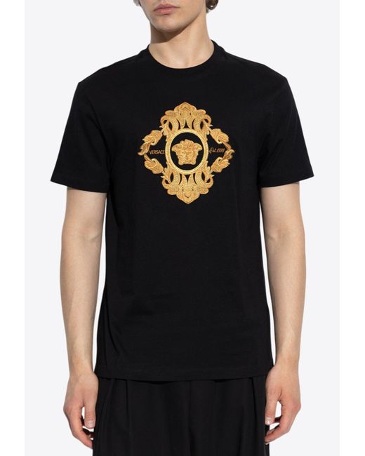 Versace Black Architectural Baroque Crest T-Shirt for men