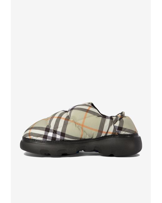 Burberry Gray Pillow Check Motif Slippers for men