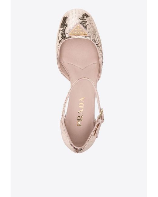 Prada White 35 Logo Sequined Pumps
