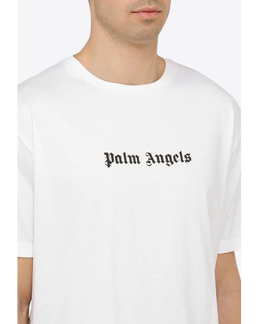 Palm Angels White Logo Print Crewneck T-Shirt for men