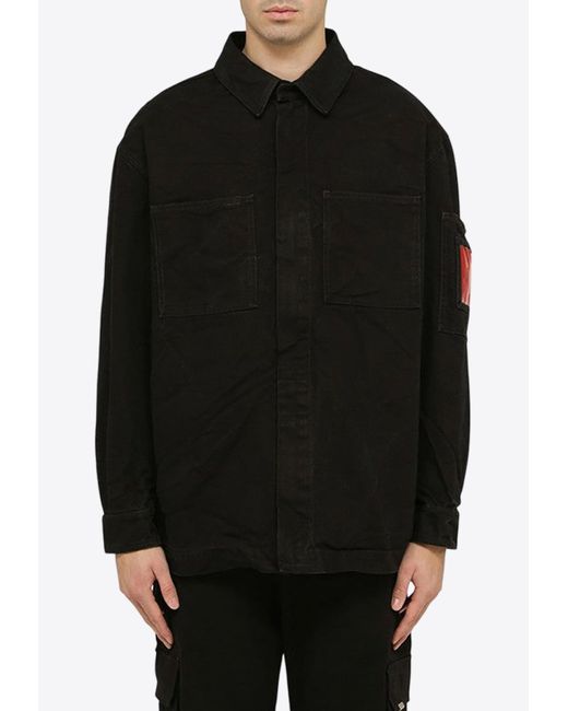 44 Label Group Black Denim Overshirt With Lighter Holder for men