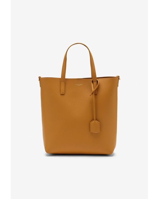 Saint Laurent Brown Small Toy Shopping Tote Bag In Calf Leather