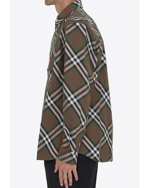 Burberry Signature Check Long Sleeved Shirt in Gray for Men Lyst