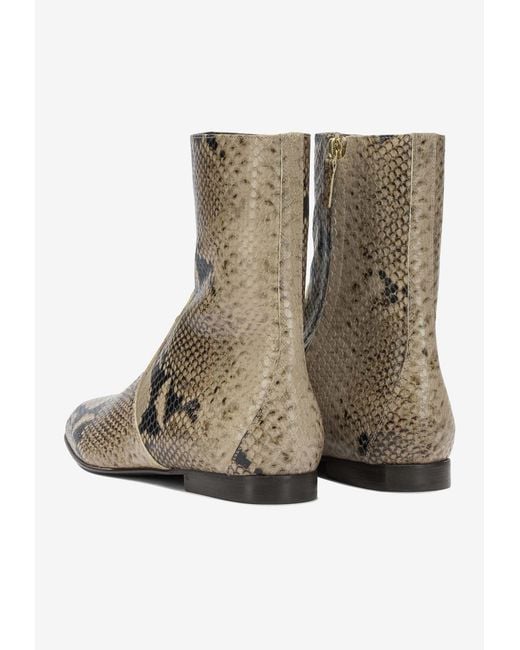 Khaite Brown Colt Python Print Leather Ankle Boots