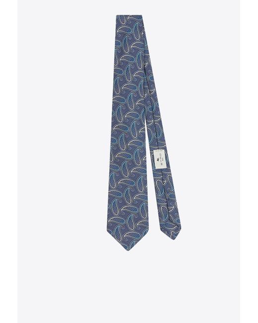 Etro Blue Paisley Silk Jacquard Tie for men