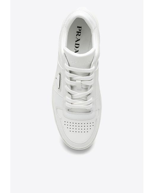 Prada White Downtown Leather Low-Top Sneakers for men