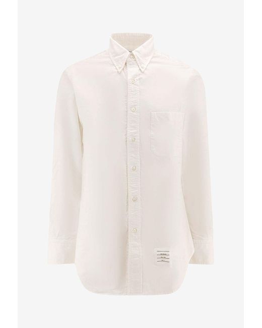 Thom Browne White Name Tag Patch Classic Long-Sleeved Shirt for men